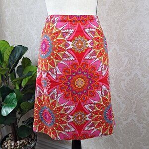 6 By Six Size Small Orang/Pink Mandala Print Mini Skirt Side Zip Lined EUC